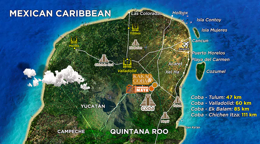 map of tulum riviera maya coba and mexican caribbean