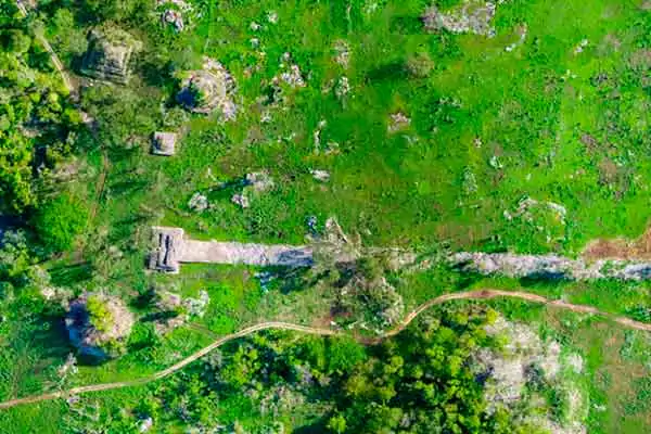 aerial view of a sacbe in straight line