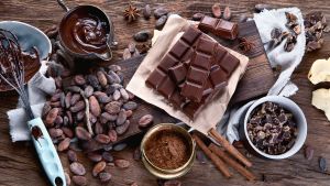 Rustic Cacao beans and chocolate