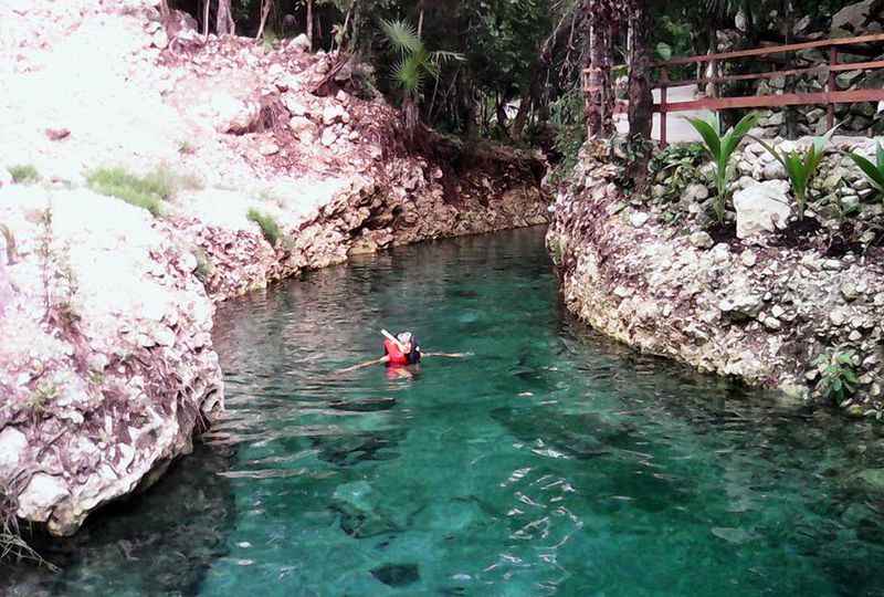 clear water of cenote in Riviera Maya