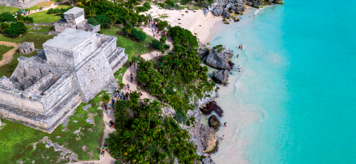 Tulum Pyramid aerial view